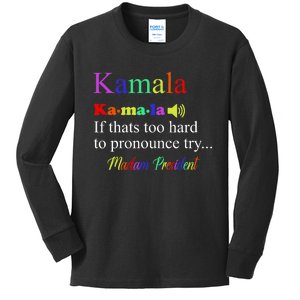 Funny Kamala Harris 2024 Madam President Harris Kids Long Sleeve Shirt