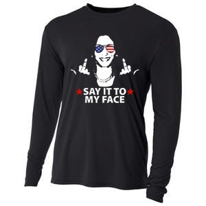 Funny Kamala Harris Middle Finger Say It To My Face 2024 Cooling Performance Long Sleeve Crew