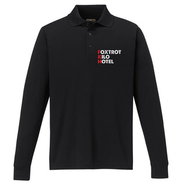 Foxtrot Kilo Hotel Fkh Funny Kamala Performance Long Sleeve Polo