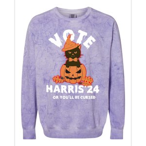 Funny Kamala Harris Halloween 2024 Harris Cat Halloween Cool Gift Colorblast Crewneck Sweatshirt