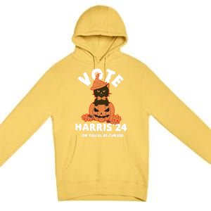 Funny Kamala Harris Halloween 2024 Harris Cat Halloween Cool Gift Premium Pullover Hoodie