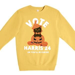 Funny Kamala Harris Halloween 2024 Harris Cat Halloween Cool Gift Premium Crewneck Sweatshirt