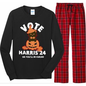 Funny Kamala Harris Halloween 2024 Harris Cat Halloween Cool Gift Long Sleeve Pajama Set