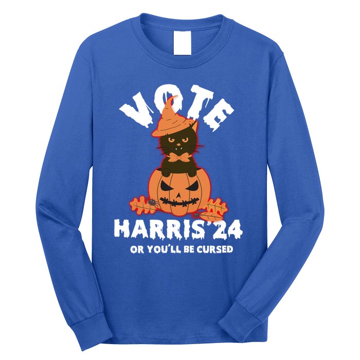 Funny Kamala Harris Halloween 2024 Harris Cat Halloween Cool Gift Long Sleeve Shirt