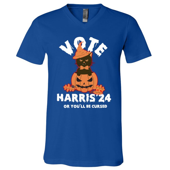 Funny Kamala Harris Halloween 2024 Harris Cat Halloween Cool Gift V-Neck T-Shirt