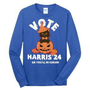 Funny Kamala Harris Halloween 2024 Harris Cat Halloween Cool Gift Tall Long Sleeve T-Shirt