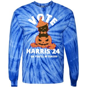 Funny Kamala Harris Halloween 2024 Harris Cat Halloween Cool Gift Tie-Dye Long Sleeve Shirt