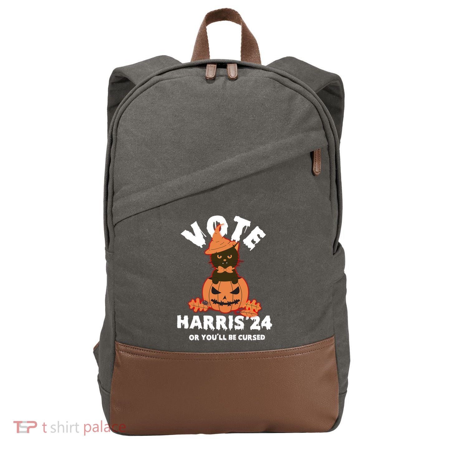 Funny Kamala Harris Halloween 2024 Harris Cat Halloween Cool Gift Cotton Canvas Backpack
