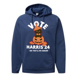 Funny Kamala Harris Halloween 2024 Harris Cat Halloween Cool Gift Performance Fleece Hoodie