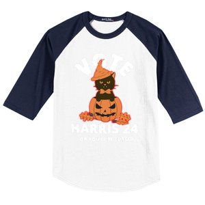 Funny Kamala Harris Halloween 2024 Harris Cat Halloween Cool Gift Baseball Sleeve Shirt