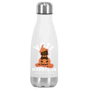 Funny Kamala Harris Halloween 2024 Harris Cat Halloween Cool Gift Stainless Steel Insulated Water Bottle