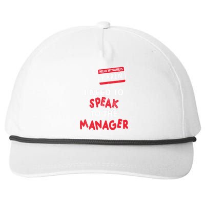 Funny Karen Halloween Costume I Need To Speak To The Manager Snapback Five-Panel Rope Hat