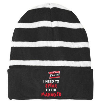 Funny Karen Halloween Costume I Need To Speak To The Manager Striped Beanie with Solid Band