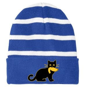 Funny Kamala Harris Cat Vs Donald Trump Hair 2024 Election Striped Beanie with Solid Band