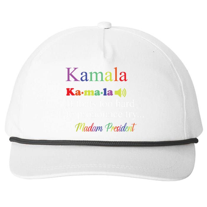 Funny Kamala Harris 2024 Madam President Harris Snapback Five-Panel Rope Hat