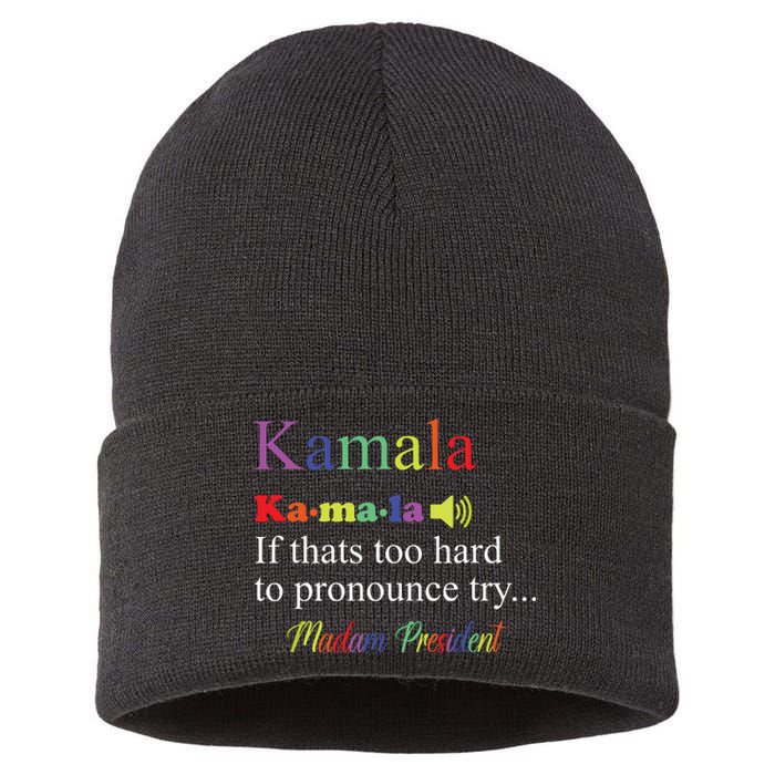 Funny Kamala Harris 2024 Madam President Harris Sustainable Knit Beanie