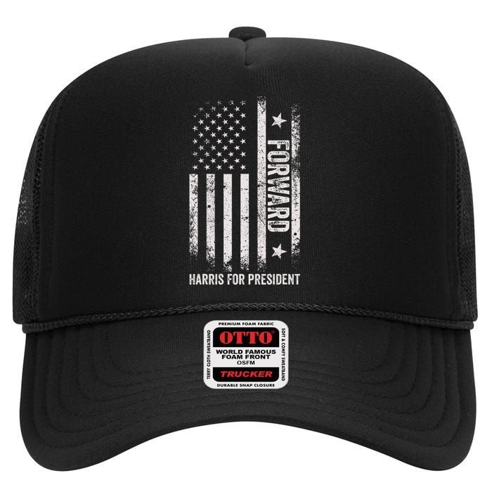 Forward Kamala Harris Usa Flag High Crown Mesh Back Trucker Hat