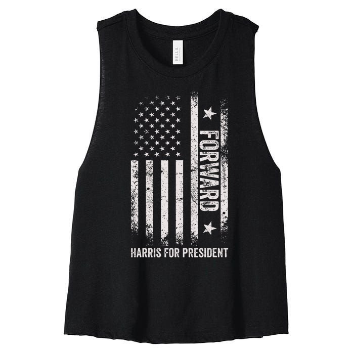 Forward Kamala Harris Usa Flag Women's Racerback Cropped Tank