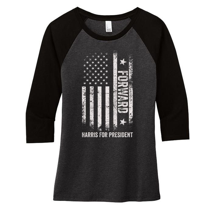 Forward Kamala Harris Usa Flag Women's Tri-Blend 3/4-Sleeve Raglan Shirt