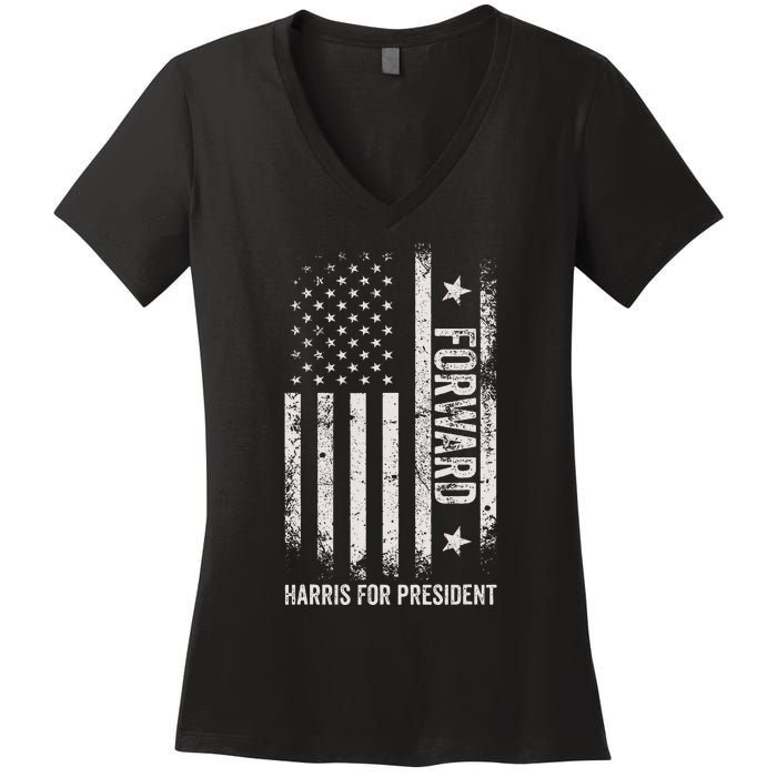 Forward Kamala Harris Usa Flag Women's V-Neck T-Shirt