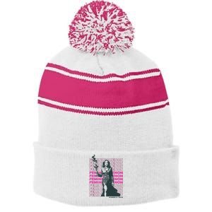 Femininomenon Kamala Harris Colorful Text Stripe Pom Pom Beanie