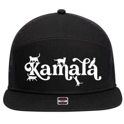 Funny Kamala Harris Cat Lettering 7 Panel Mesh Trucker Snapback Hat