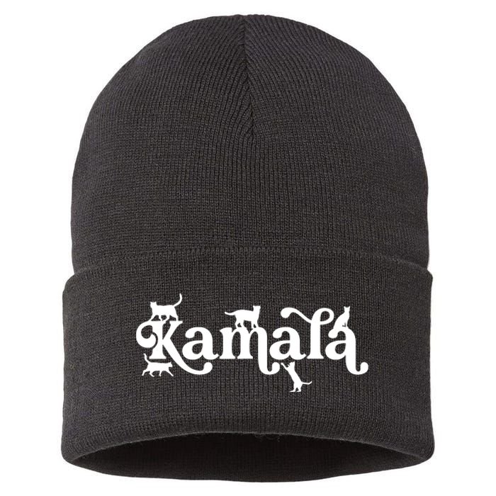 Funny Kamala Harris Cat Lettering Sustainable Knit Beanie