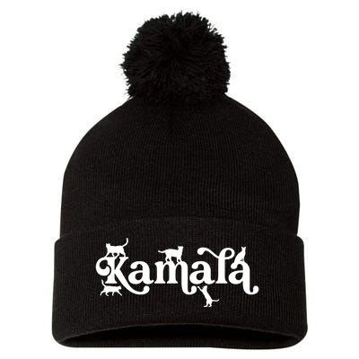 Funny Kamala Harris Cat Lettering Pom Pom 12in Knit Beanie