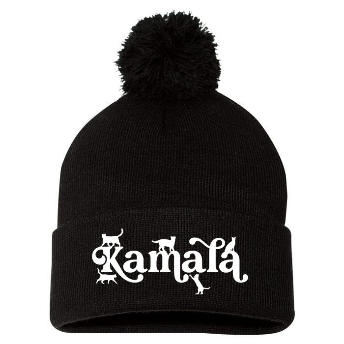 Funny Kamala Harris Cat Lettering Pom Pom 12in Knit Beanie