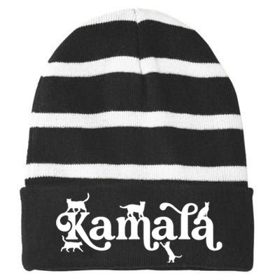 Funny Kamala Harris Cat Lettering Striped Beanie with Solid Band