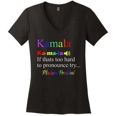 Funny Kamala Harris 2024 Madam President Harris Women's V-Neck T-Shirt