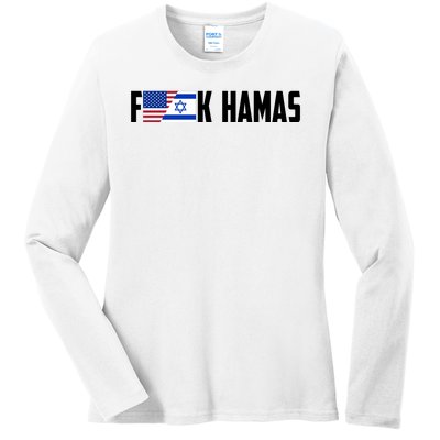 F K Hamas Pray For Israel Strong Usa And Israel Flag Ladies Long Sleeve Shirt