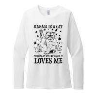 Funny Karma Is A Cat Purring In My Lap Cause It Loves Me Womens CVC Long Sleeve Shirt