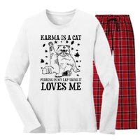 Funny Karma Is A Cat Purring In My Lap Cause It Loves Me Women's Long Sleeve Flannel Pajama Set 