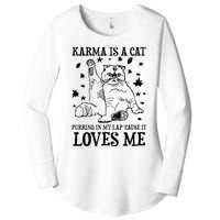 Funny Karma Is A Cat Purring In My Lap Cause It Loves Me Women's Perfect Tri Tunic Long Sleeve Shirt