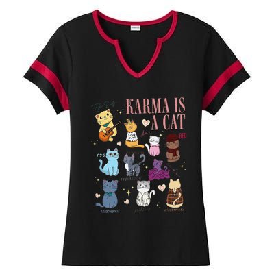 Funny Karma Is A Cat Funny Cat Music Concert Gift For Christmas Gifts Music Co Ladies Halftime Notch Neck Tee