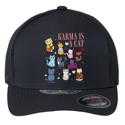 Funny Karma Is A Cat Funny Cat Music Concert Gift For Christmas Gifts Music Co Flexfit Unipanel Trucker Cap