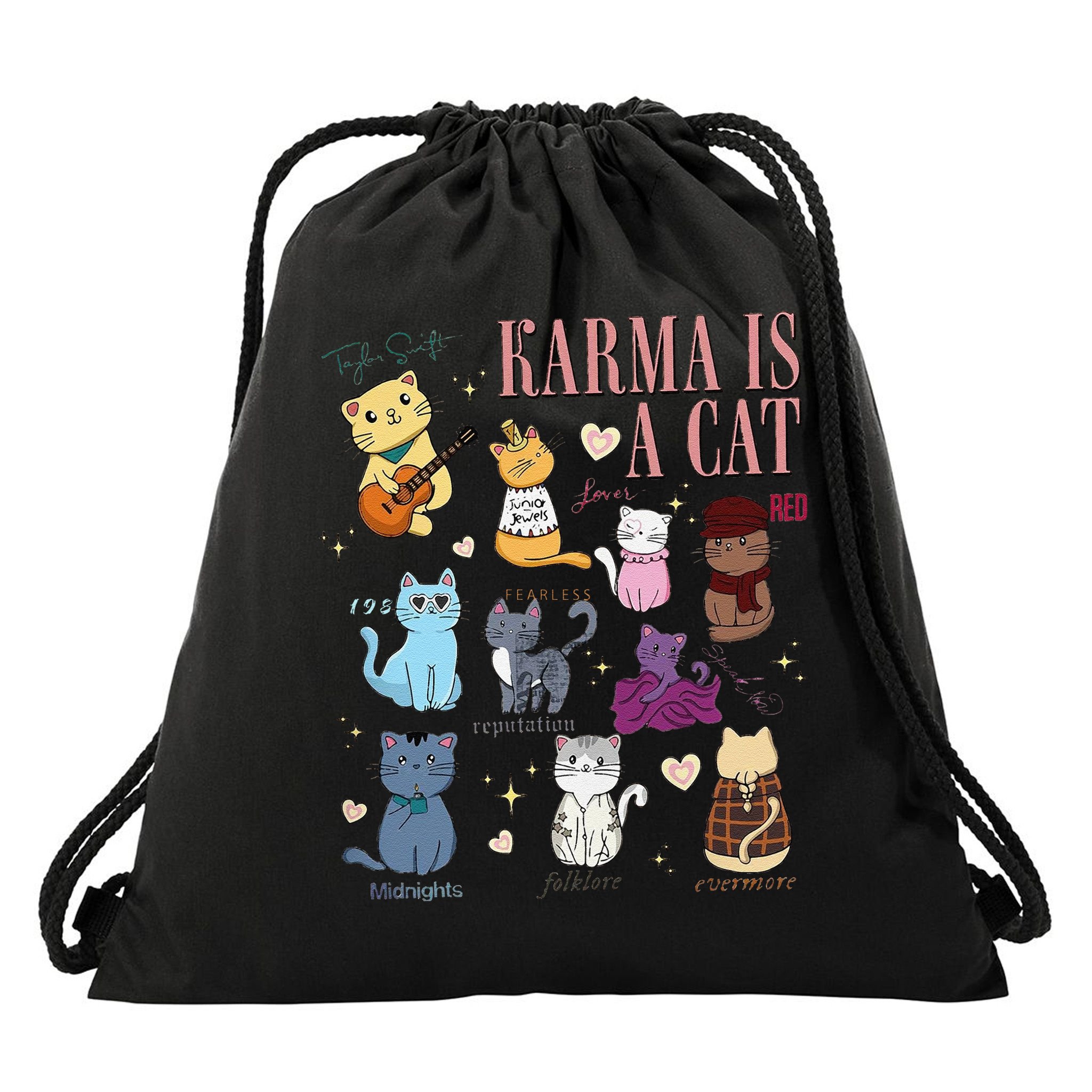 Funny Karma Is A Cat Funny Cat Music Concert Gift For Christmas Gifts Music Co Drawstring Bag