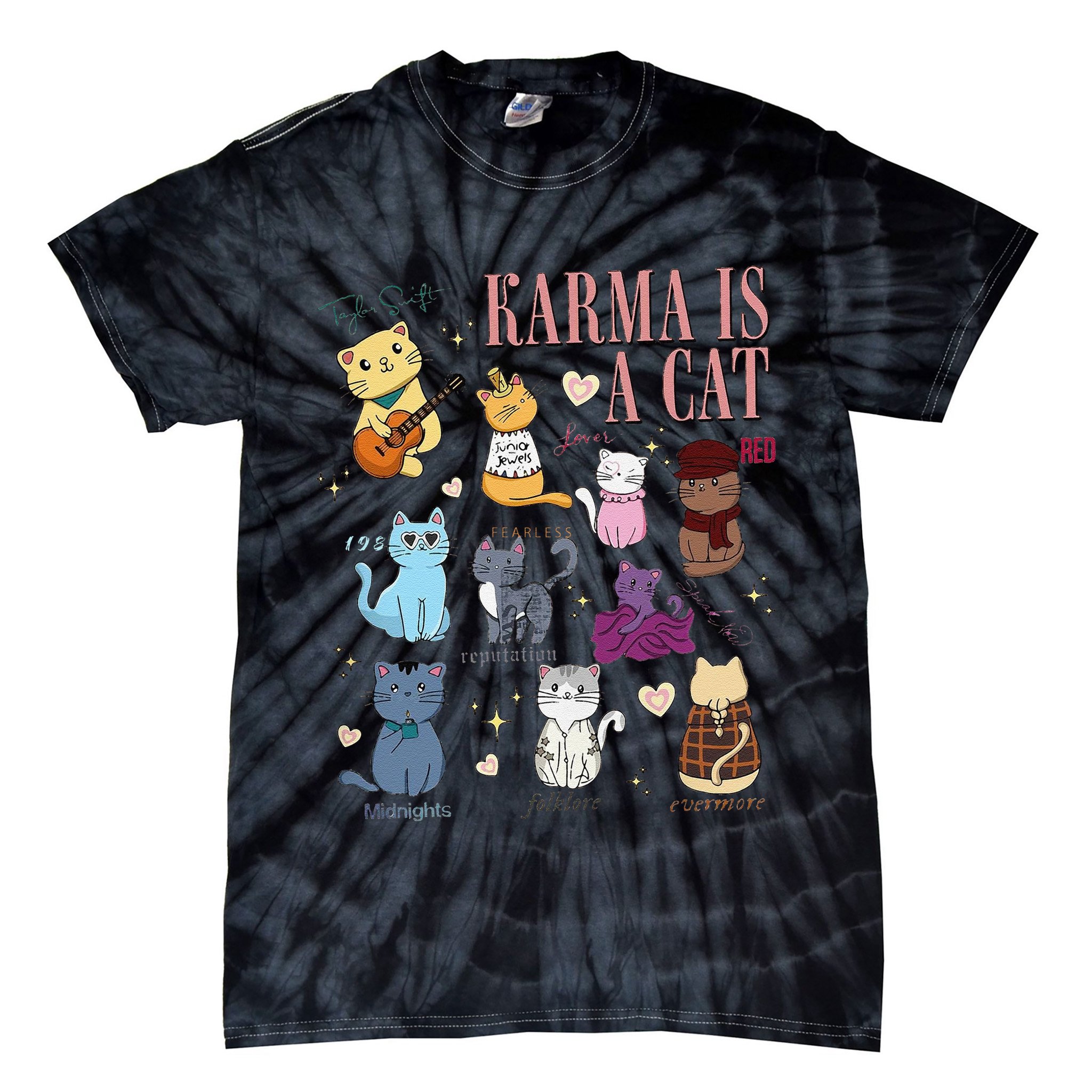 Funny Karma Is A Cat Funny Cat Music Concert Gift For Christmas Gifts Music Co Tie-Dye T-Shirt