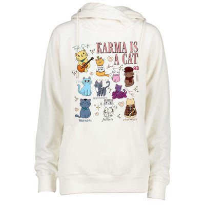 Funny Karma Is A Cat Funny Cat Music Concert Gift For Christmas Gifts Music Co Womens Funnel Neck Pullover Hood