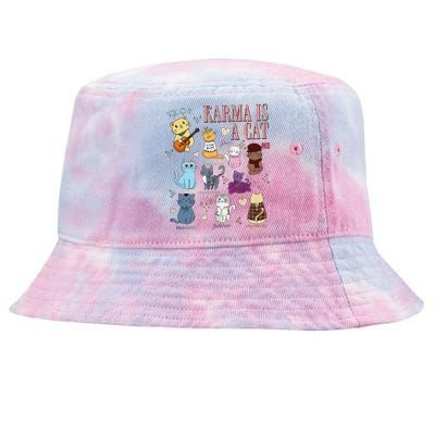 Funny Karma Is A Cat Funny Cat Music Concert Gift For Christmas Gifts Music Co Tie-Dyed Bucket Hat