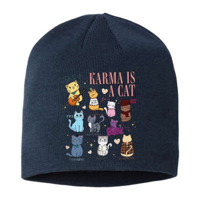 Funny Karma Is A Cat Funny Cat Music Concert Gift For Christmas Gifts Music Co Sustainable Beanie