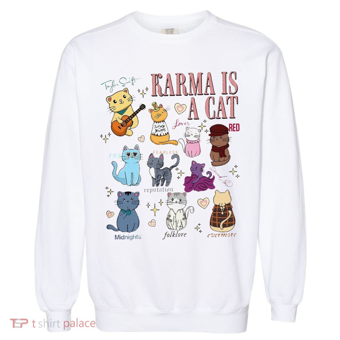 Funny Karma Is A Cat Funny Cat Music Concert Gift For Christmas Gifts Music Co Garment-Dyed Sweatshirt