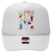 Funny Karma Is A Cat Funny Cat Music Concert Gift For Christmas Gifts Music Co High Crown Mesh Back Trucker Hat