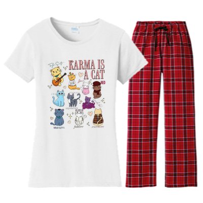 Funny Karma Is A Cat Funny Cat Music Concert Gift For Christmas Gifts Music Co Women's Flannel Pajama Set