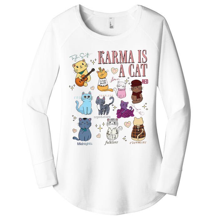 Funny Karma Is A Cat Funny Cat Music Concert Gift For Christmas Gifts Music Co Women's Perfect Tri Tunic Long Sleeve Shirt