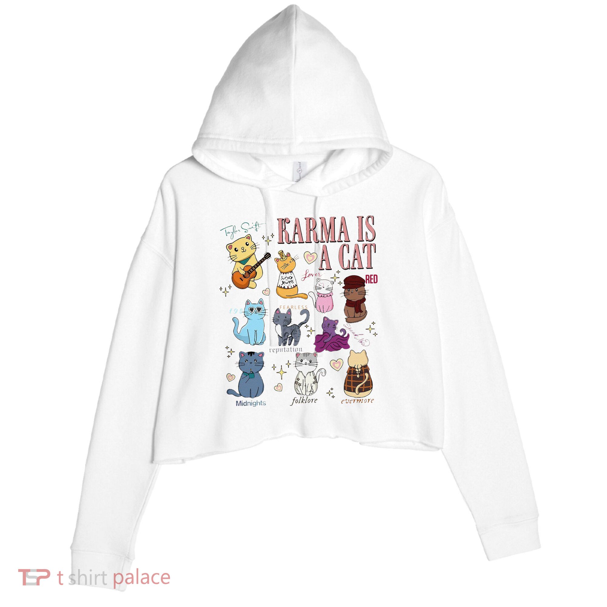 Funny Karma Is A Cat Funny Cat Music Concert Gift For Christmas Gifts Music Co Crop Fleece Hoodie