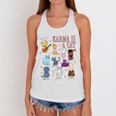 Funny Karma Is A Cat Funny Cat Music Concert Gift For Christmas Gifts Music Co Women's Knotted Racerback Tank