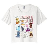 Funny Karma Is A Cat Funny Cat Music Concert Gift For Christmas Gifts Music Co Women's Crop Top Tee