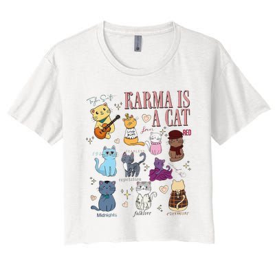 Funny Karma Is A Cat Funny Cat Music Concert Gift For Christmas Gifts Music Co Women's Crop Top Tee